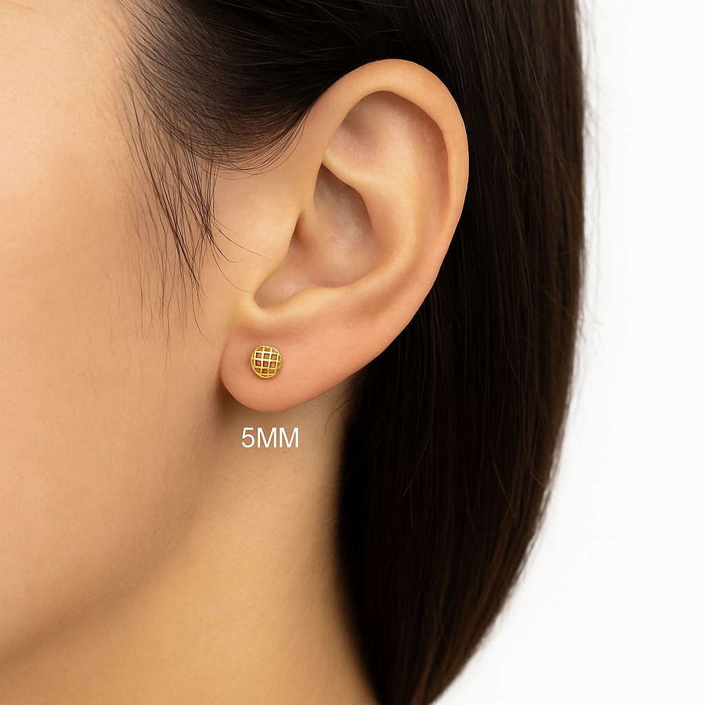 14K Solid Gold Fancy Set Of Push Back Half Ball Stud | Laser Cut Fancy Half Ball Pushbacks