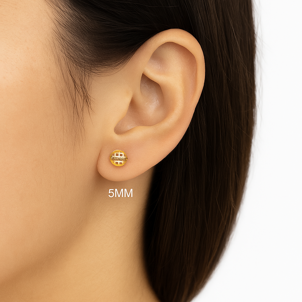 14K Solid Gold Fancy Set Of Screw back Half Ball Stud | Laser Cut Fancy Half Ball