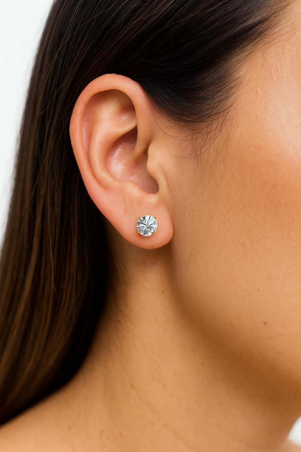 Moissanite 4 Prong Pushback Solitaire Stud Earrings | 14K Solid Gold 4 Prong Basket Round Cut Push Backs Moissanite Studs | DEF VS Clarity