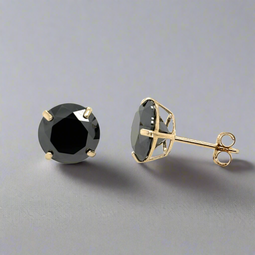 14K Gold Black Moissanite Studs GRA Certified D-VVS1