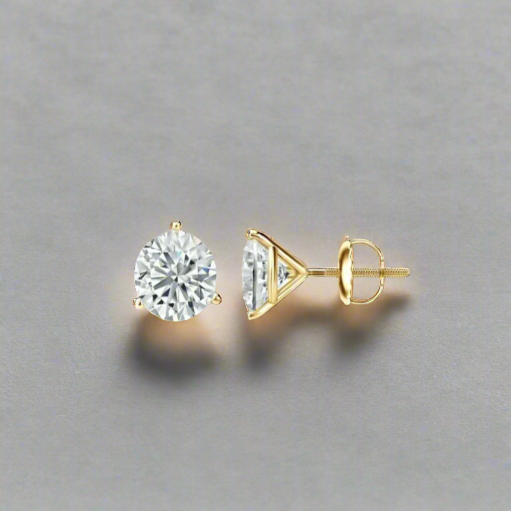 14K Solid Gold 3 Prong Martini Screwback Studs GRA Certified