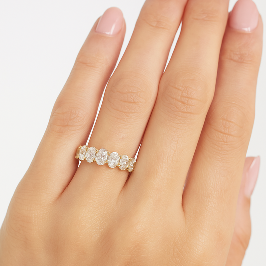 14K Gold 2CTW Lab Grown Diamond Ring – Oval Half Eternity Anniversary Band