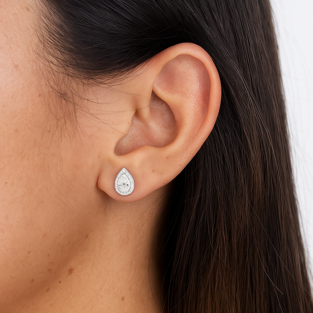 Halo Pear Lab Grown Diamond Studs |14K Solid Gold | DEF VVS | 1ct 1.5ct