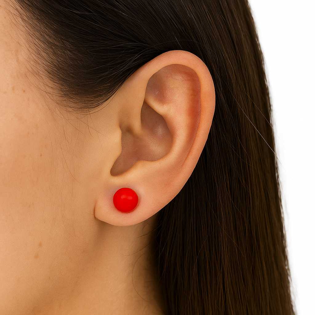 14K Solid Gold Orange Coral Ball Studs- Pushbacks