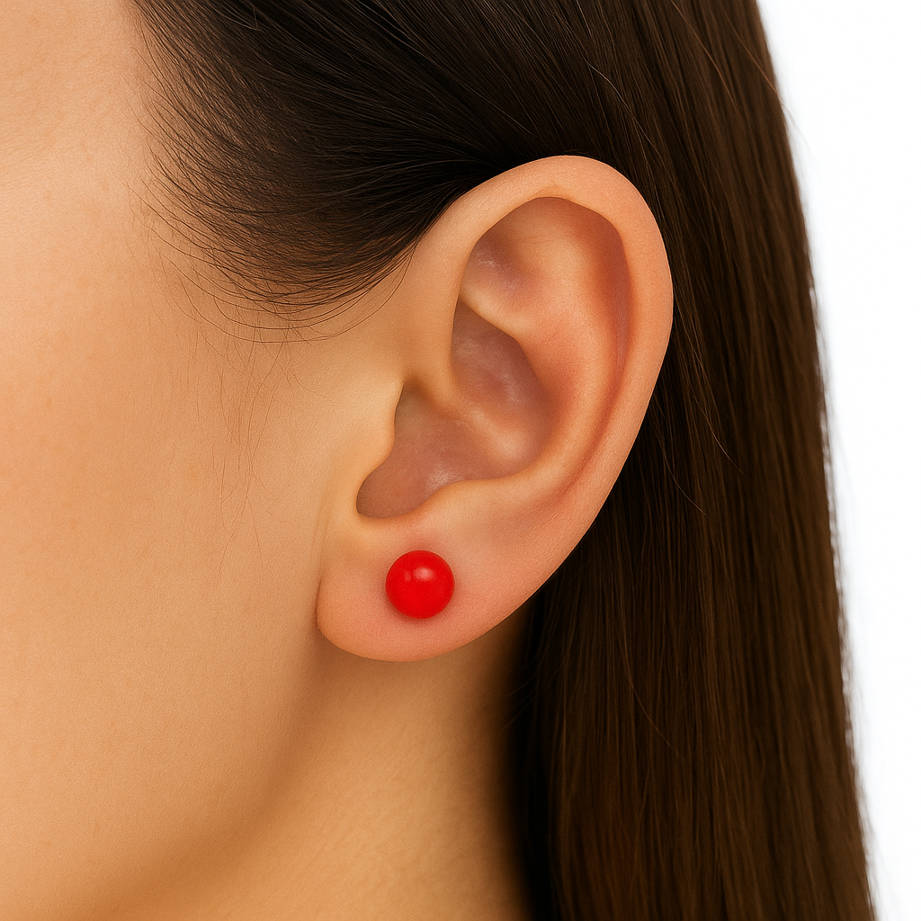 14K Solid Gold Red Coral Ball Studs- Pushbacks- Red Coral Sphere Ball Studs