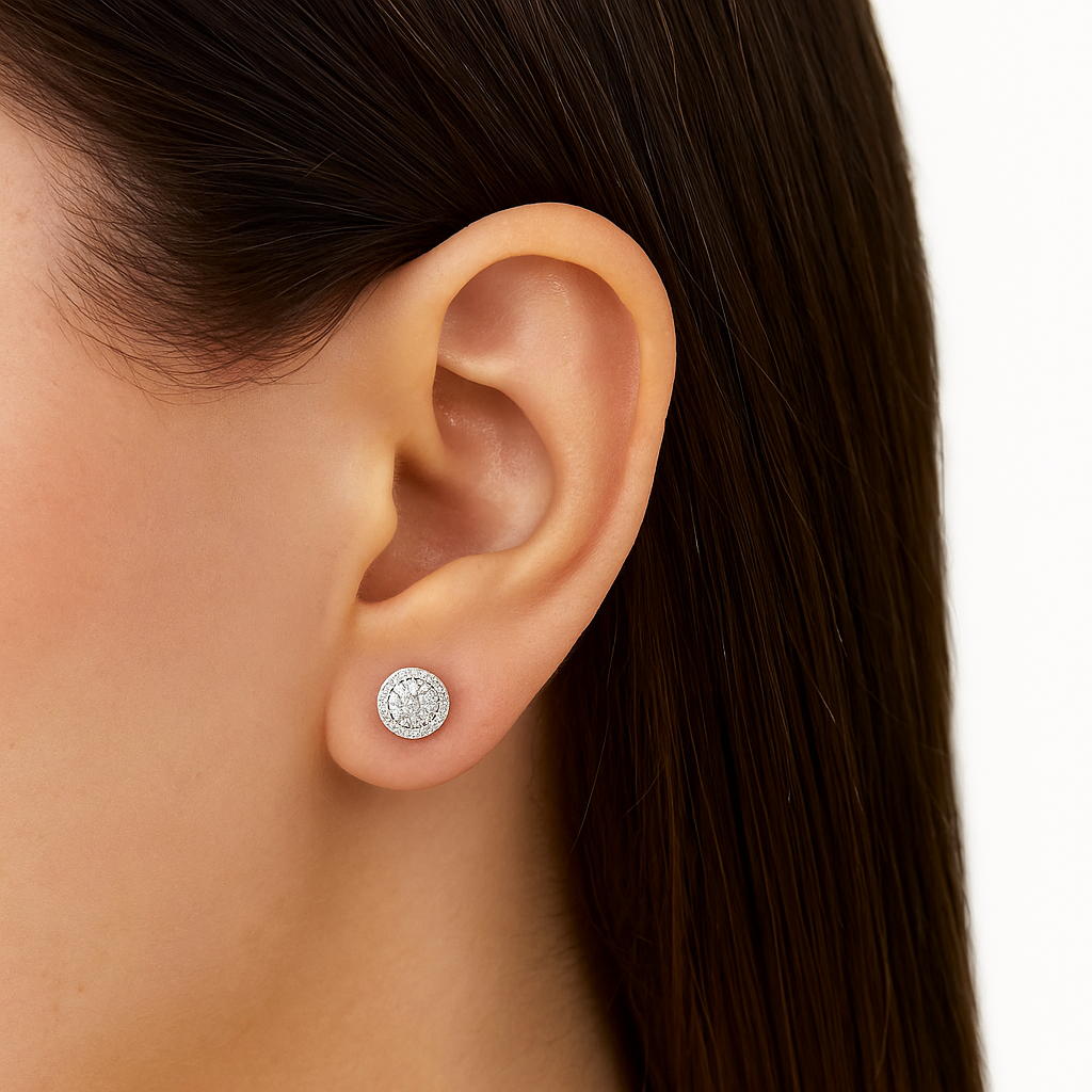 Halo Round Lab Grown Diamond Studs |14K Solid Gold | DEF VVS | 1ct 2.5ct