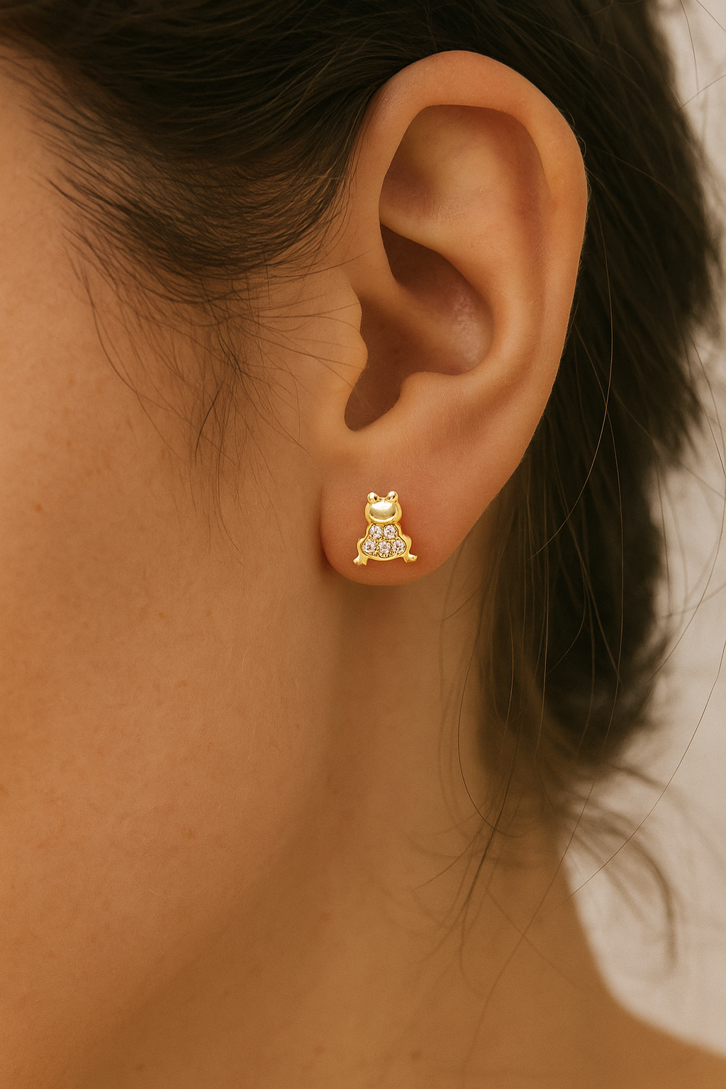 14K Gold Adorable Frog Studs | 14K Gold Frog earrings | Little Frog Studs