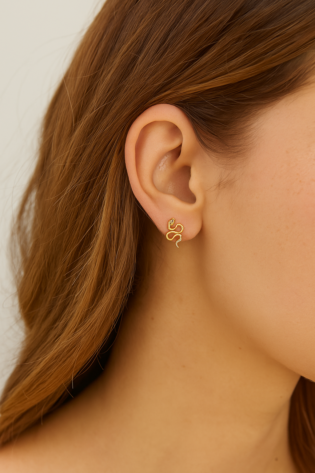 14K Diamond Snake Stud Earrings | Diamond Studs