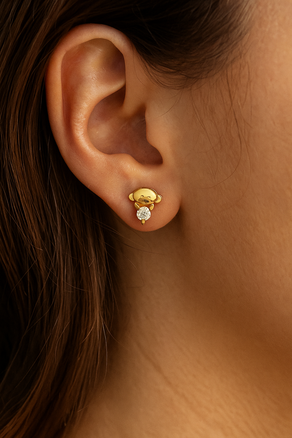14K Gold Adorable Monkey Studs | 14K Gold Monkey earrings | Little Monkey Studs