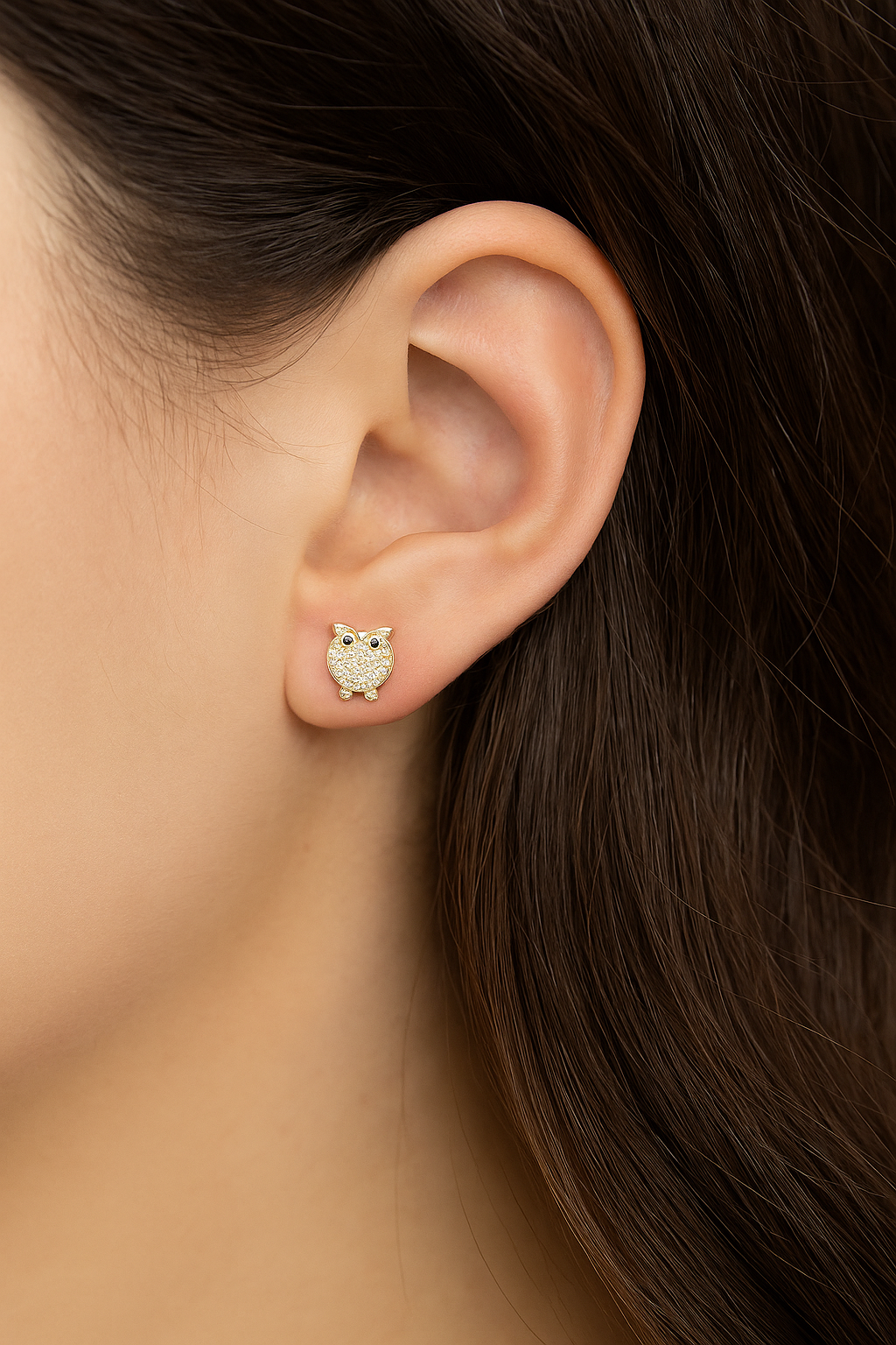 14K Gold Adorable Owl Minimal Studs | 14K Gold Owl pair of earrings | Owl Studs