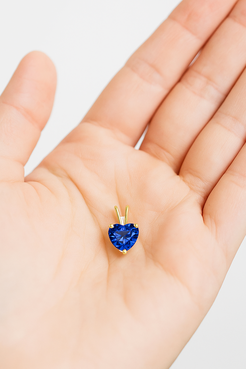 14K Solid Gold Heart Sapphire Pendant | Birthstone Pendant | 5mm 6mm Blue Sapphire Pendant