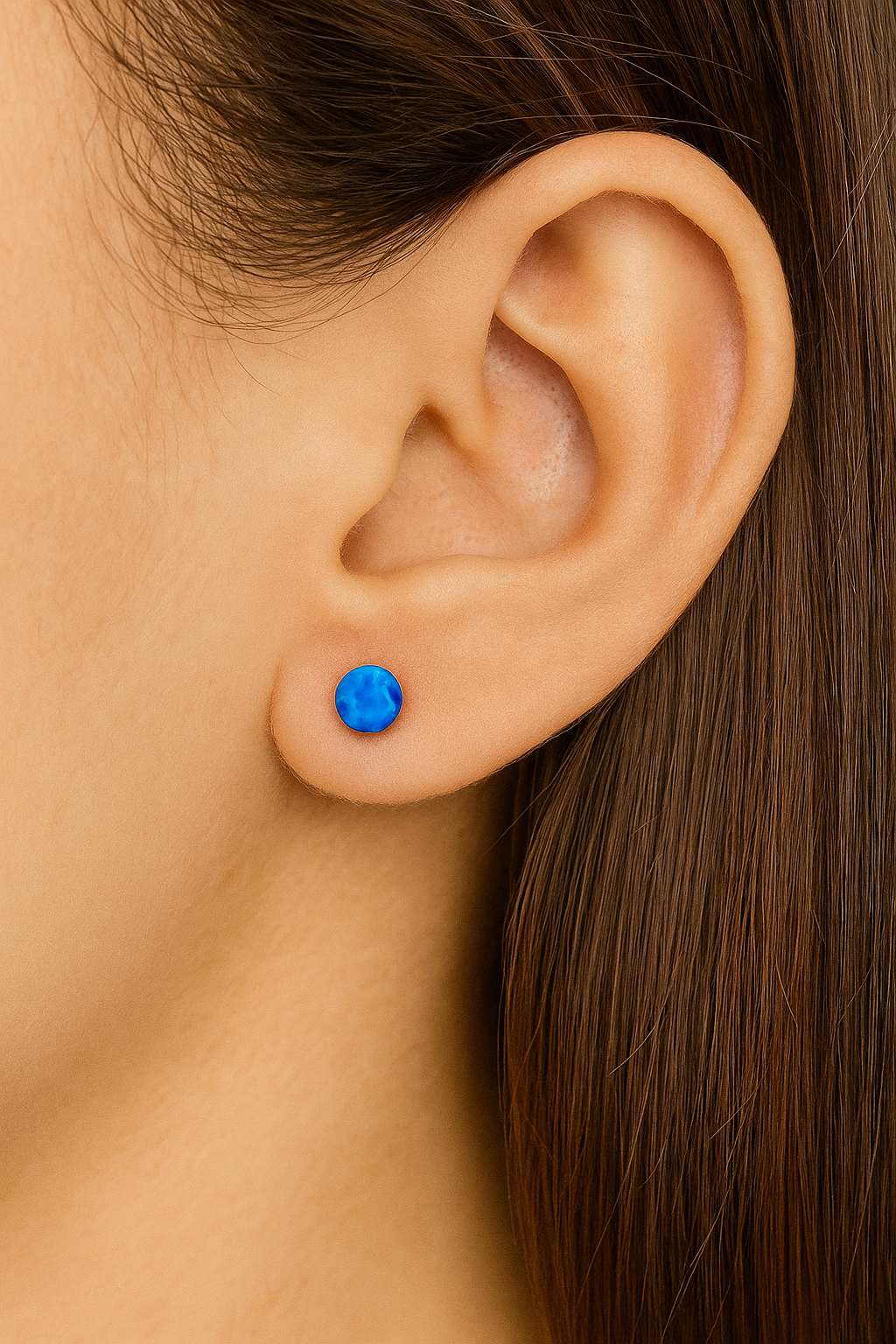 14K White Gold Lab Created Synthetic Opal Fiery Screwback Studs