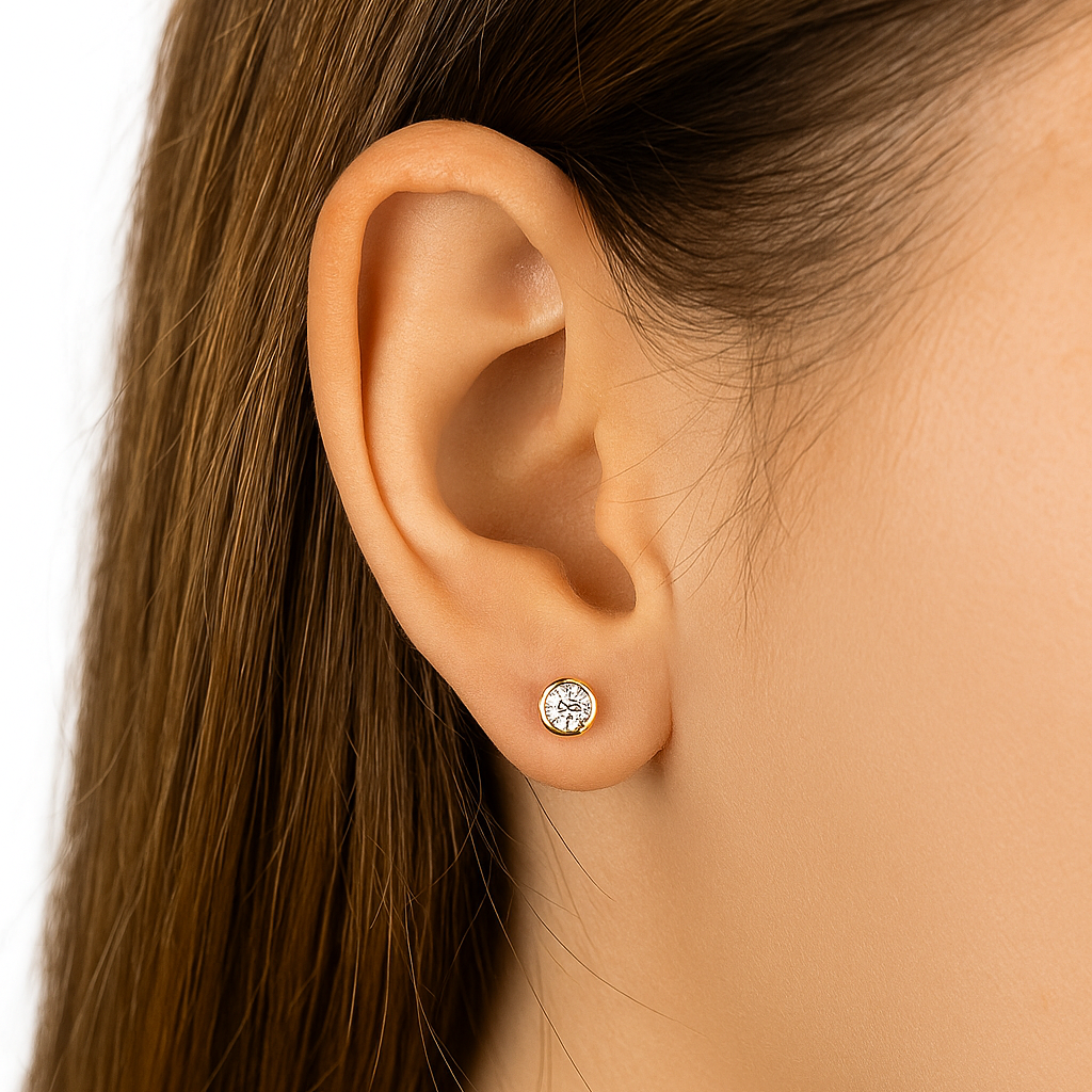 14K Moissanite D Color VVS1 Clarity Martini Round Bezel Set Studs