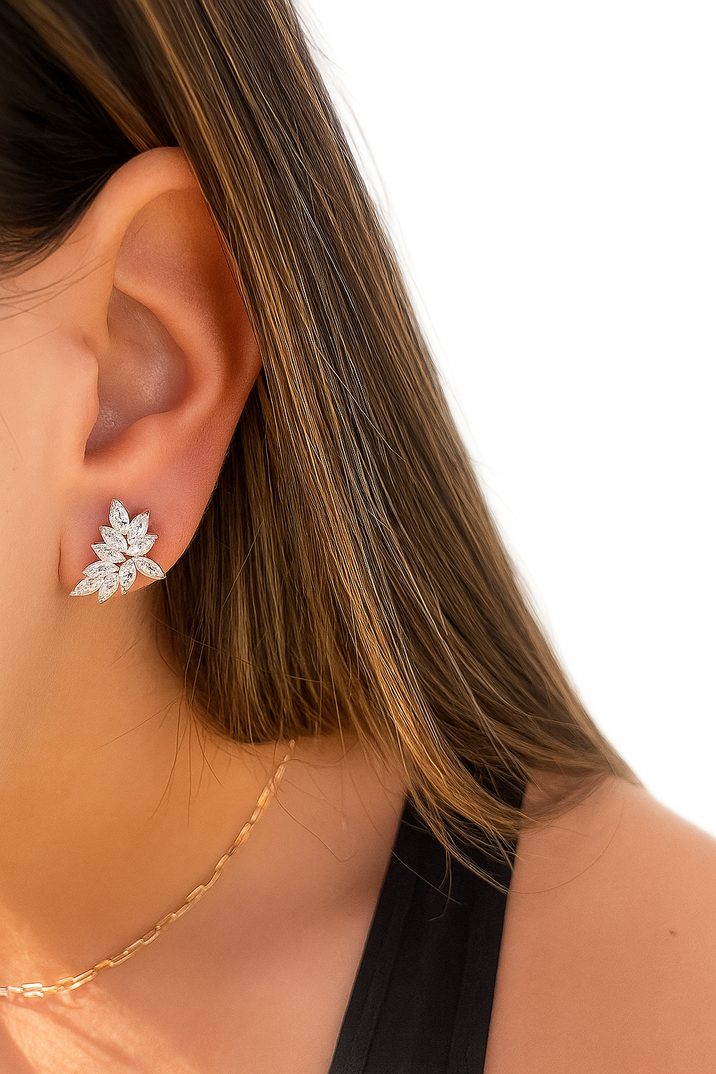 14K Solid Gold Marquise Moissanite Cluster Earrings