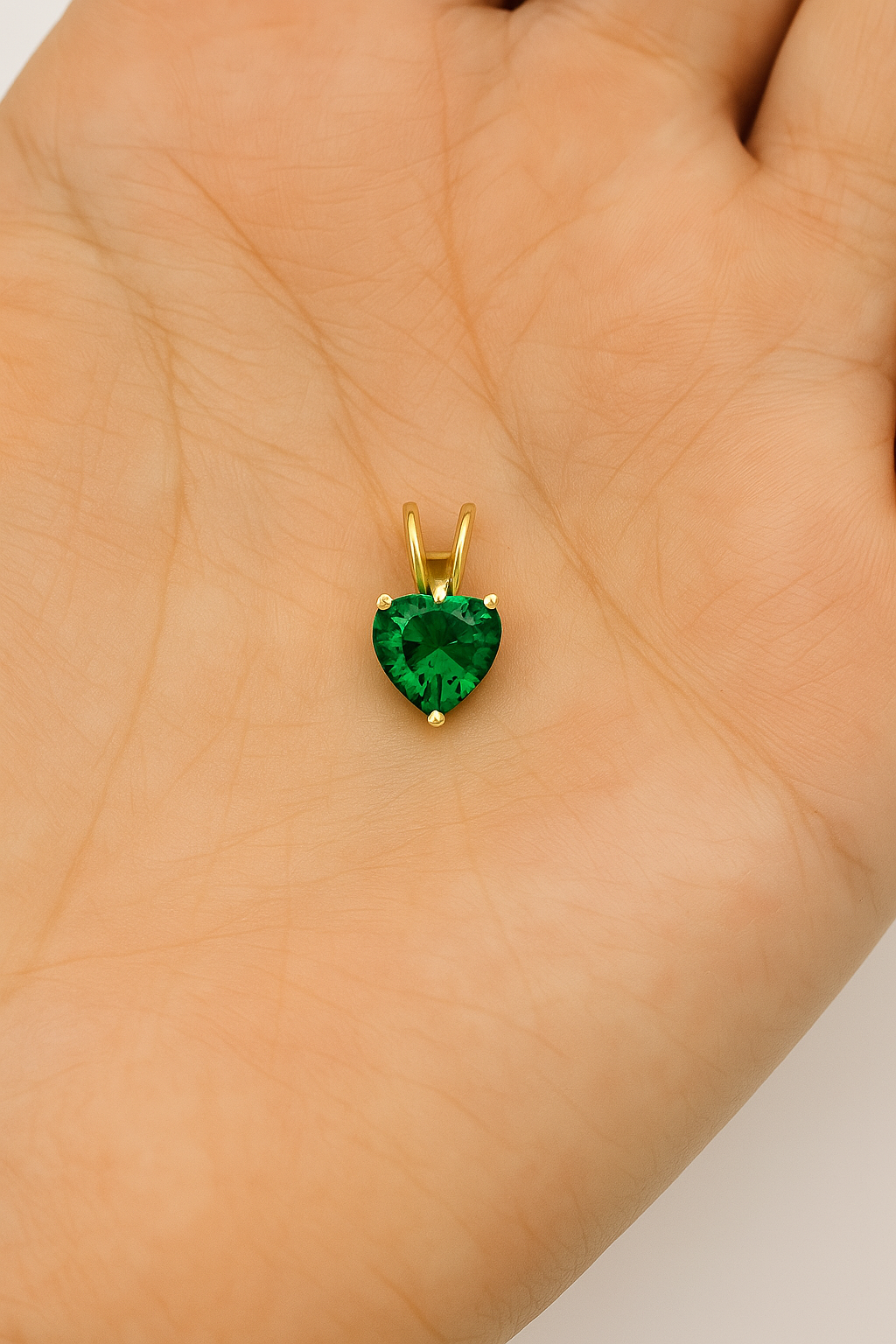 14K Solid Gold Heart Emerald Pendant | Birthstone Pendant | 5mm 6mm Green Emerald Pendant | May Birthstone