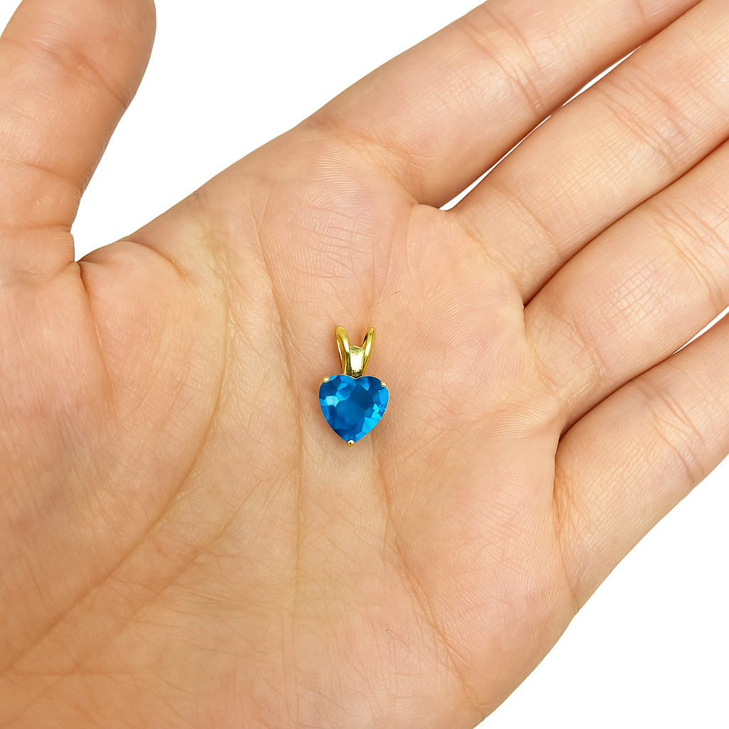14K Solid Gold Heart Blue Zircon Pendant | Birthstone Pendant | 5mm 6mm Blue Zircon Pendant | December Birthstone