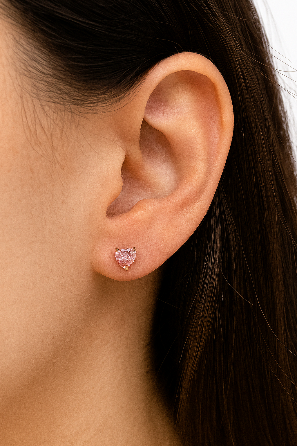 14K Pure Solid White/Yellow Gold Light Pink Heart Shaped Basket Set Earrings. CZ Screw Backs