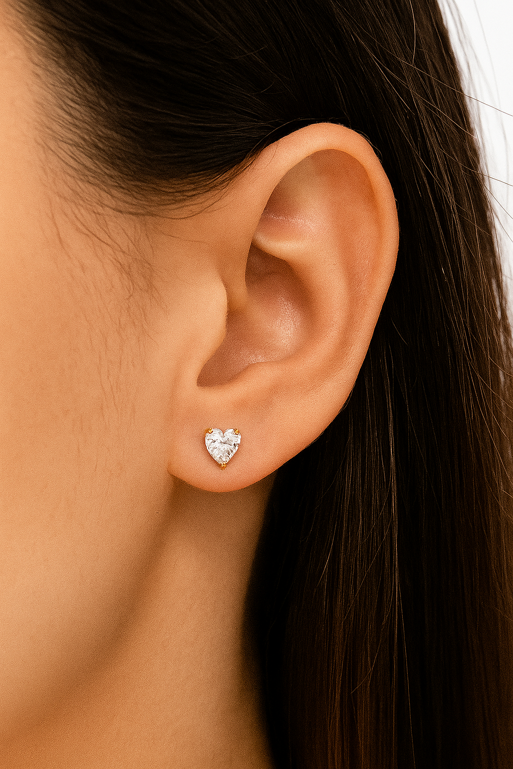 14K Solid Gold Classy Heart Cut Pushbacks Studs | Gold Heart Solitaire Earrings