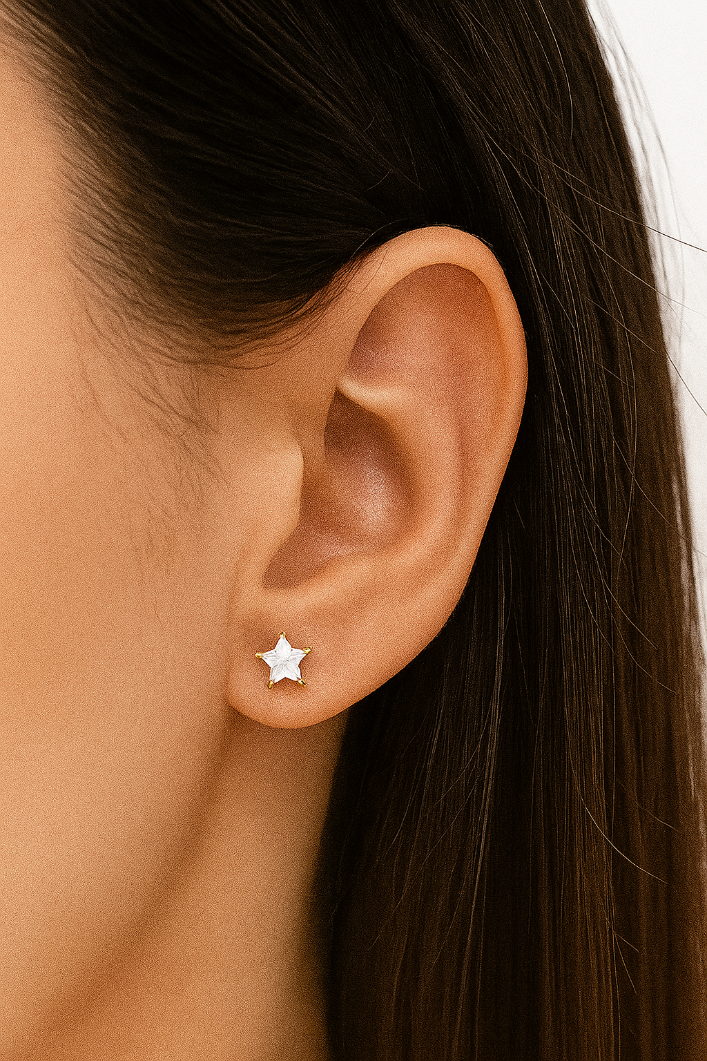 14K Solid Gold Classy Star Cut Screwbacks Prong Studs