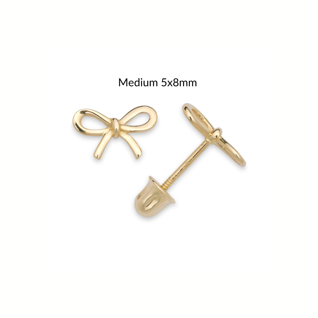 14K Solid Gold Screwback Dainty Ribbon Bow Studs