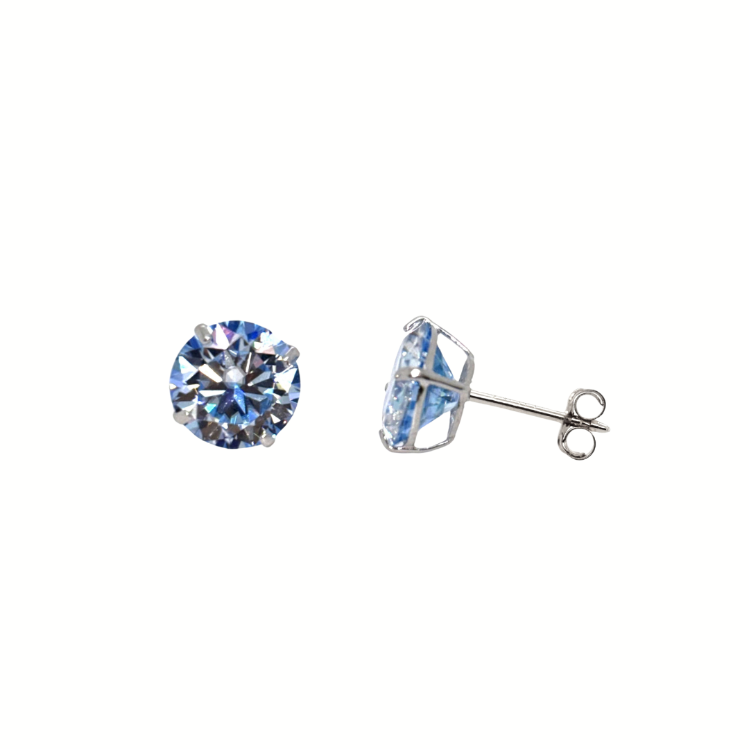 14K Gold Ocean Blue Moissanite Studs GRA Certified D-VVS1