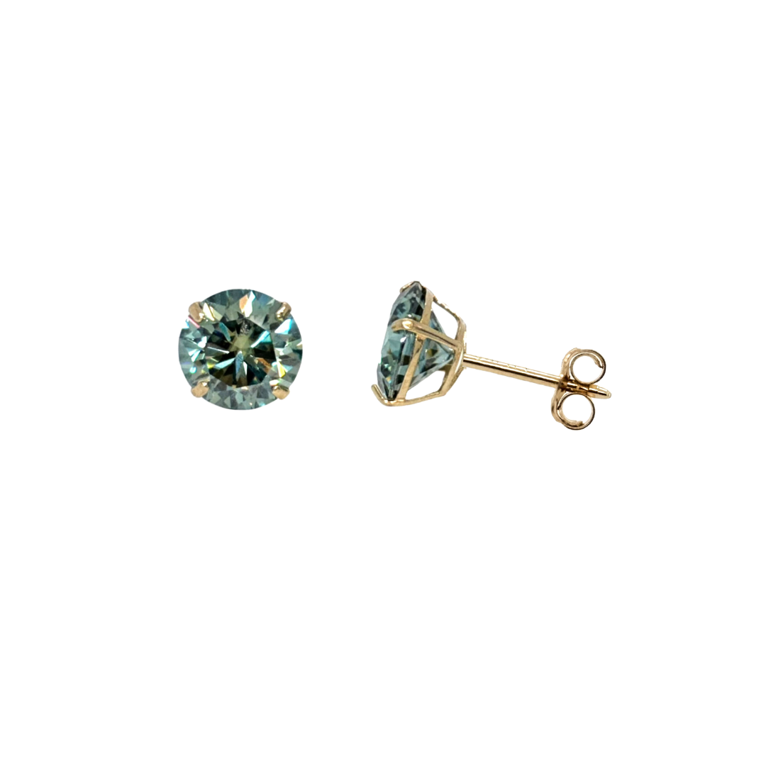 14K Gold Green Moissanite Studs GRA Certified D-VVS1
