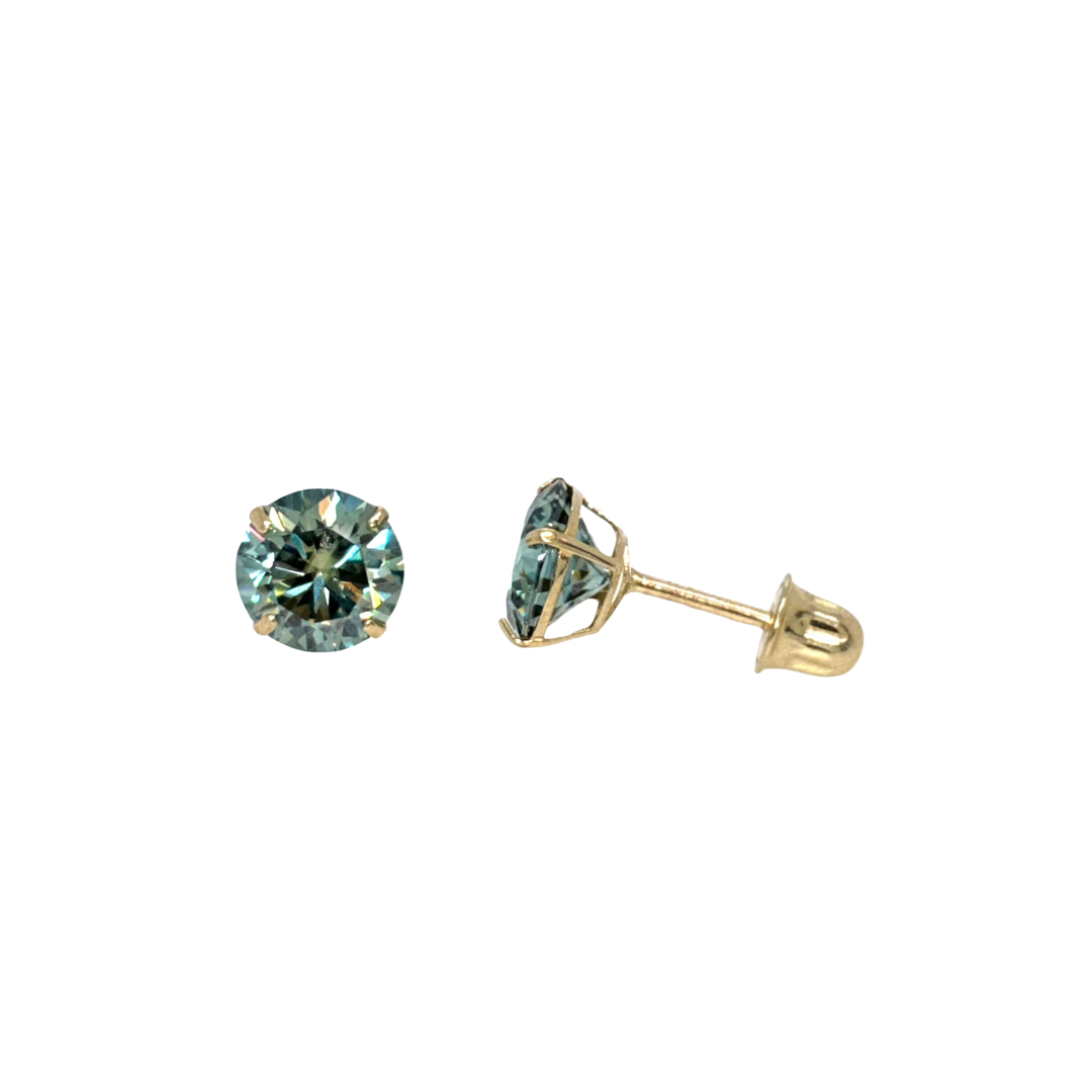 14K Gold Green Moissanite Studs GRA Certified D-VVS1