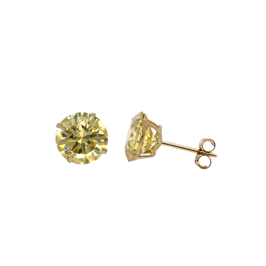 14K Gold Lemon Yellow Moissanite Studs GRA Certified D-VVS1