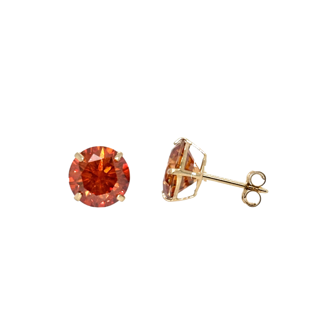 14K Gold Orange Moissanite Studs GRA Certified D-VVS1