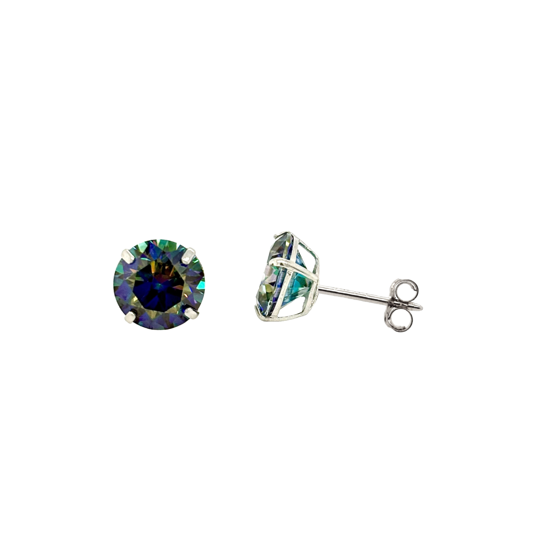 14K Gold Rainbow Blue Moissanite Studs GRA Certified D-VVS1