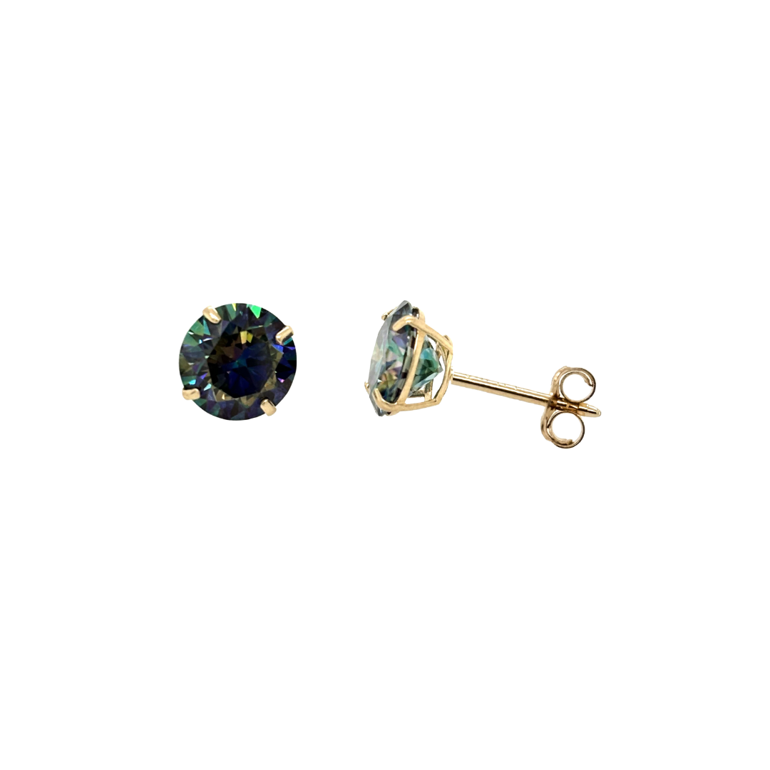 14K Gold Rainbow Blue Moissanite Studs GRA Certified D-VVS1