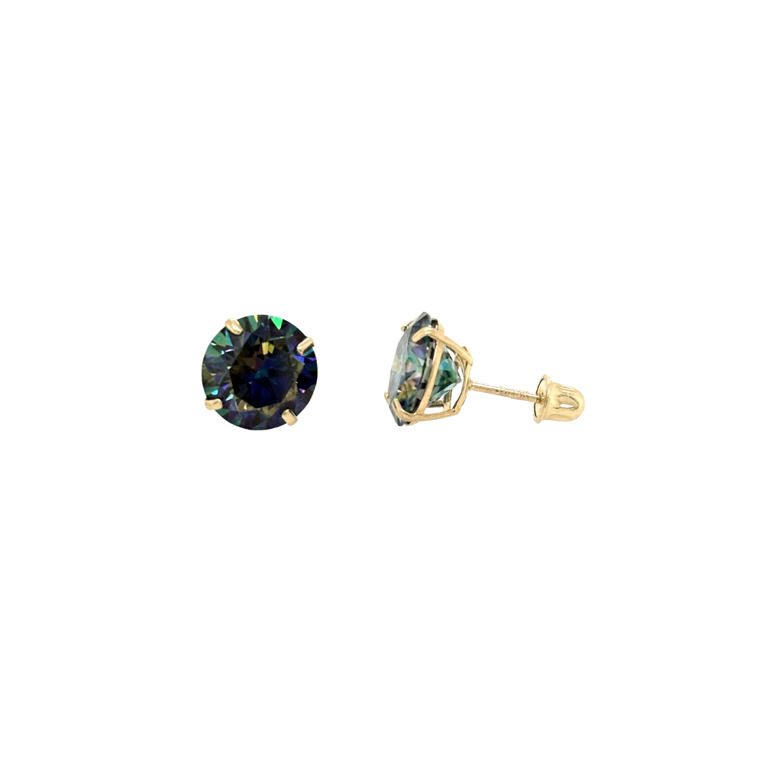 14K Gold Rainbow Blue Moissanite Studs GRA Certified D-VVS1