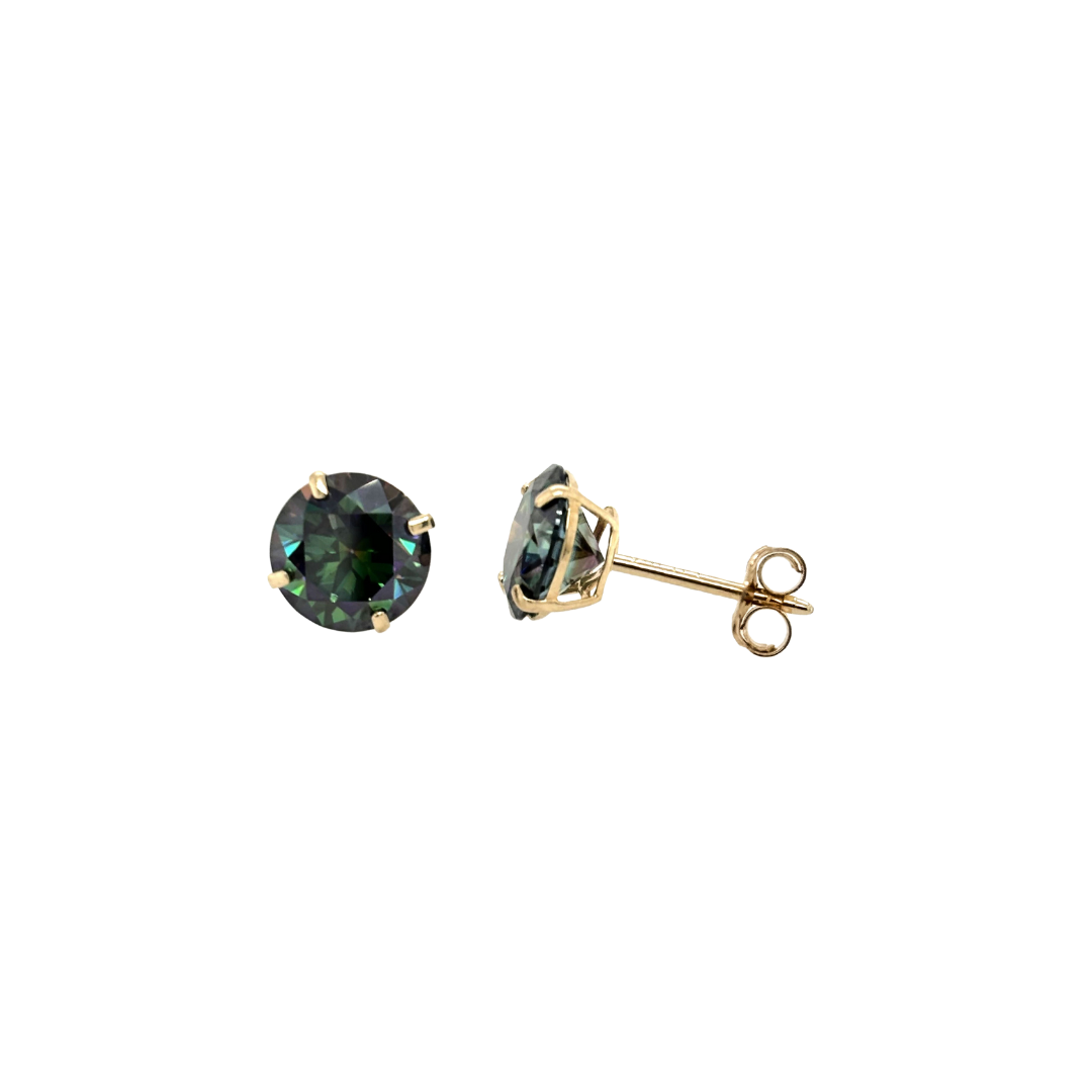 14K Gold Rainbow Green Moissanite Studs GRA Certified D-VVS1