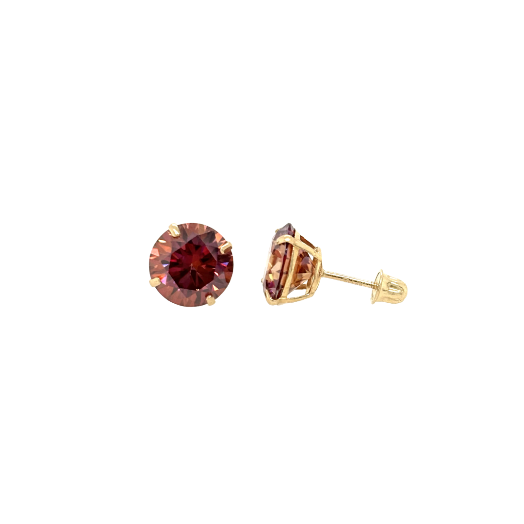 14K Gold Watermelon Red Moissanite Studs GRA Certified D-VVS1