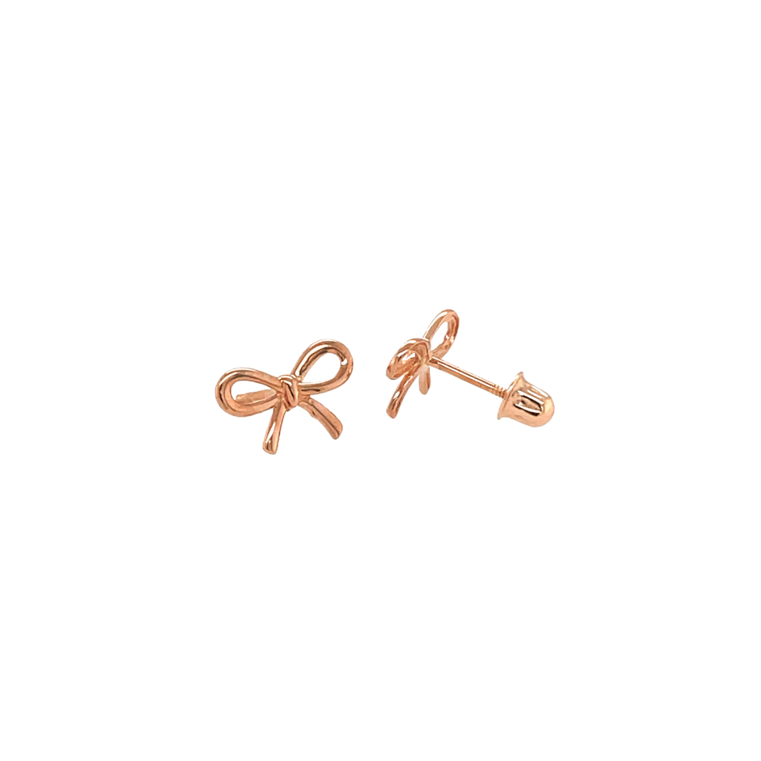 14K Solid Gold Screwback Dainty Ribbon Bow Studs