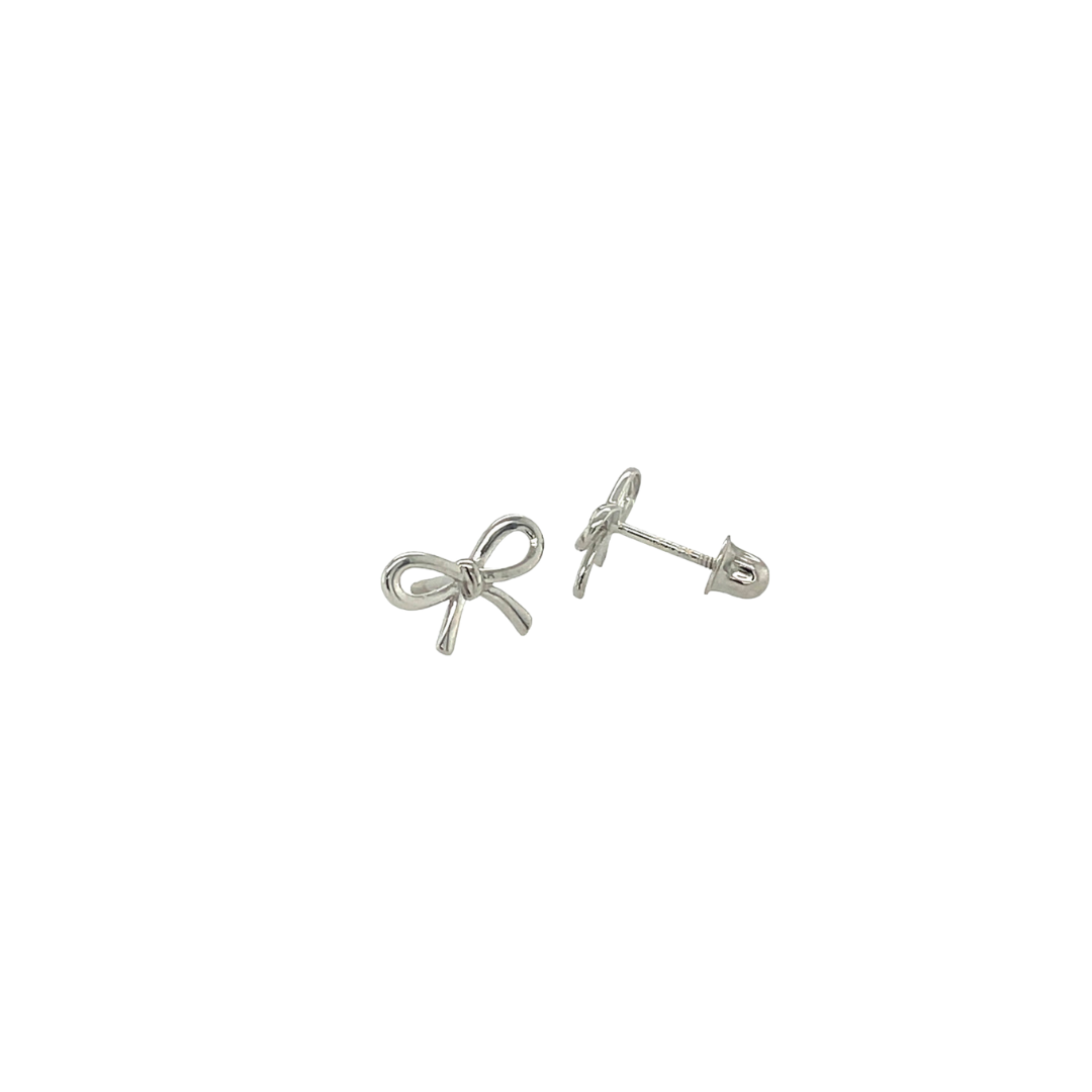 14K Solid Gold Screwback Dainty Ribbon Bow Studs