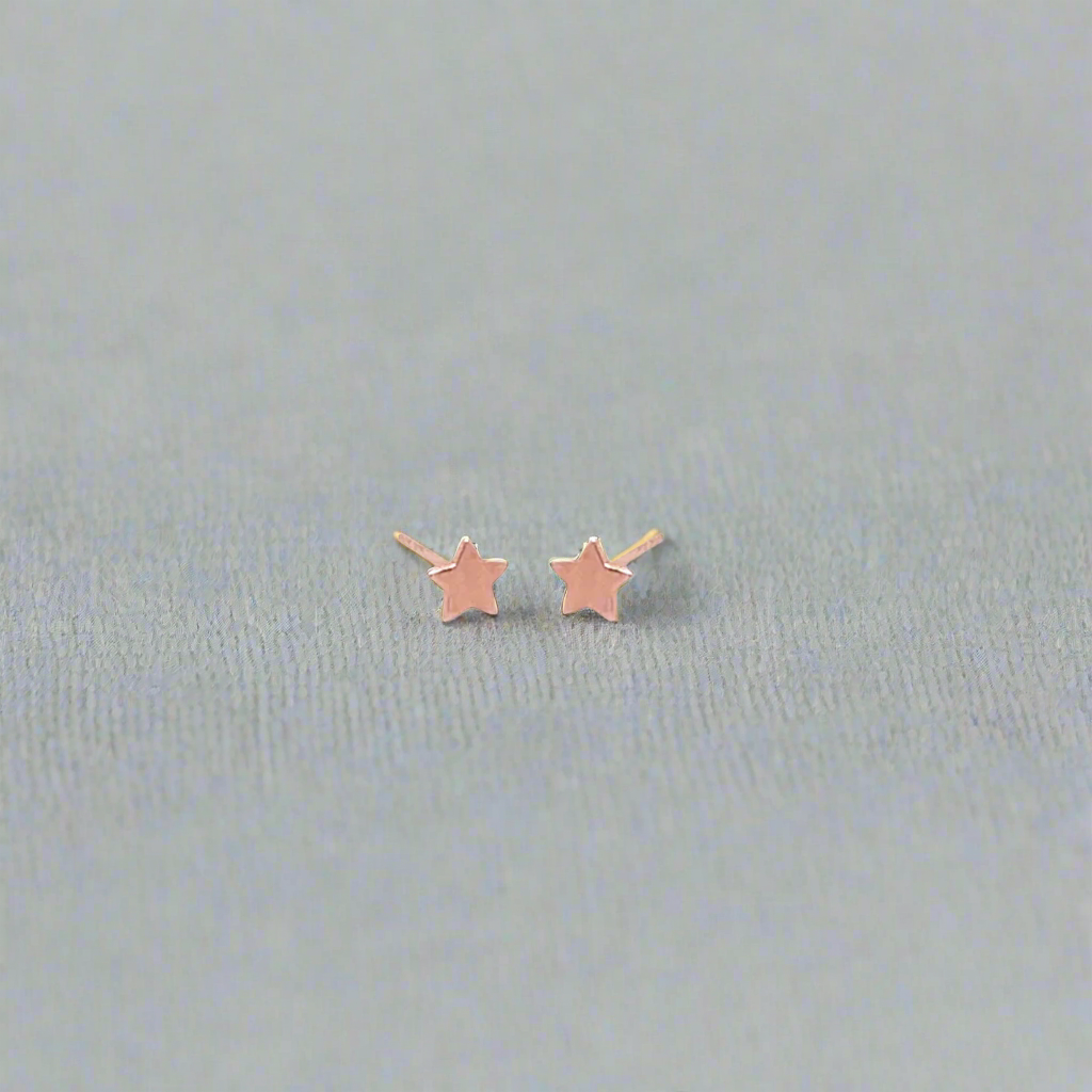 14K Solid Gold Dainty Star Pushback Studs