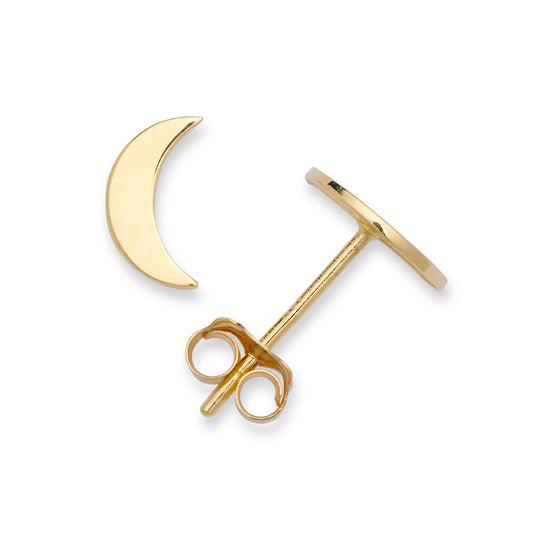 14K Solid Gold Dainty Crescent Moon Pushback Studs