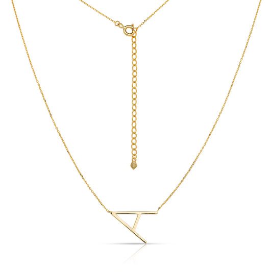 14K Solid Gold Large Initial Necklace