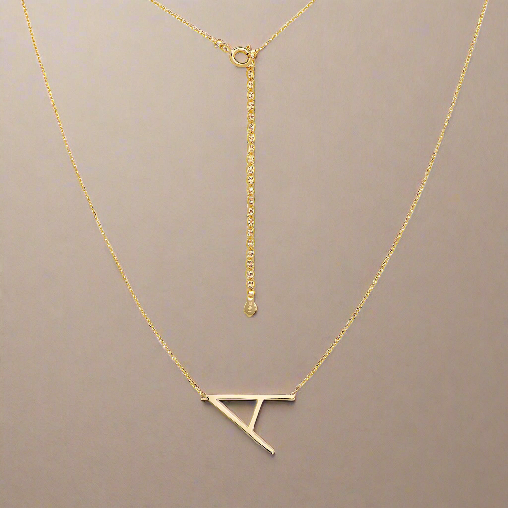 14K Solid Gold Large Initial Necklace