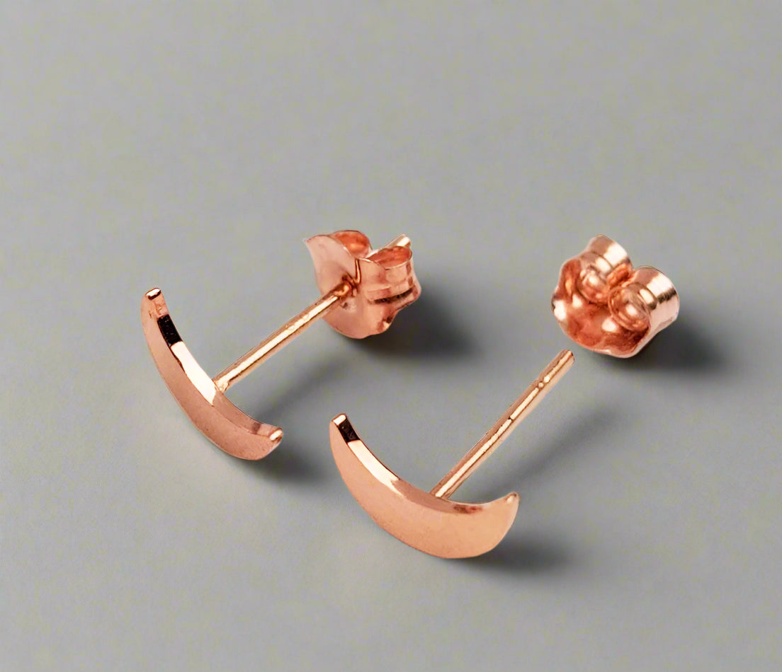 14K Solid Gold Dainty Crescent Moon Pushback Studs