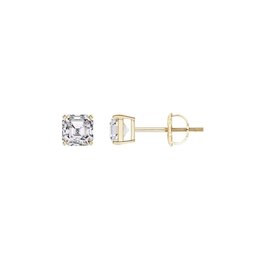14K GRA Certified Moissanite Asscher Cut Studs • Solitaire 4 Prong Heavy Basket Setting Studs • Moissanite Asscher Cut Earrings