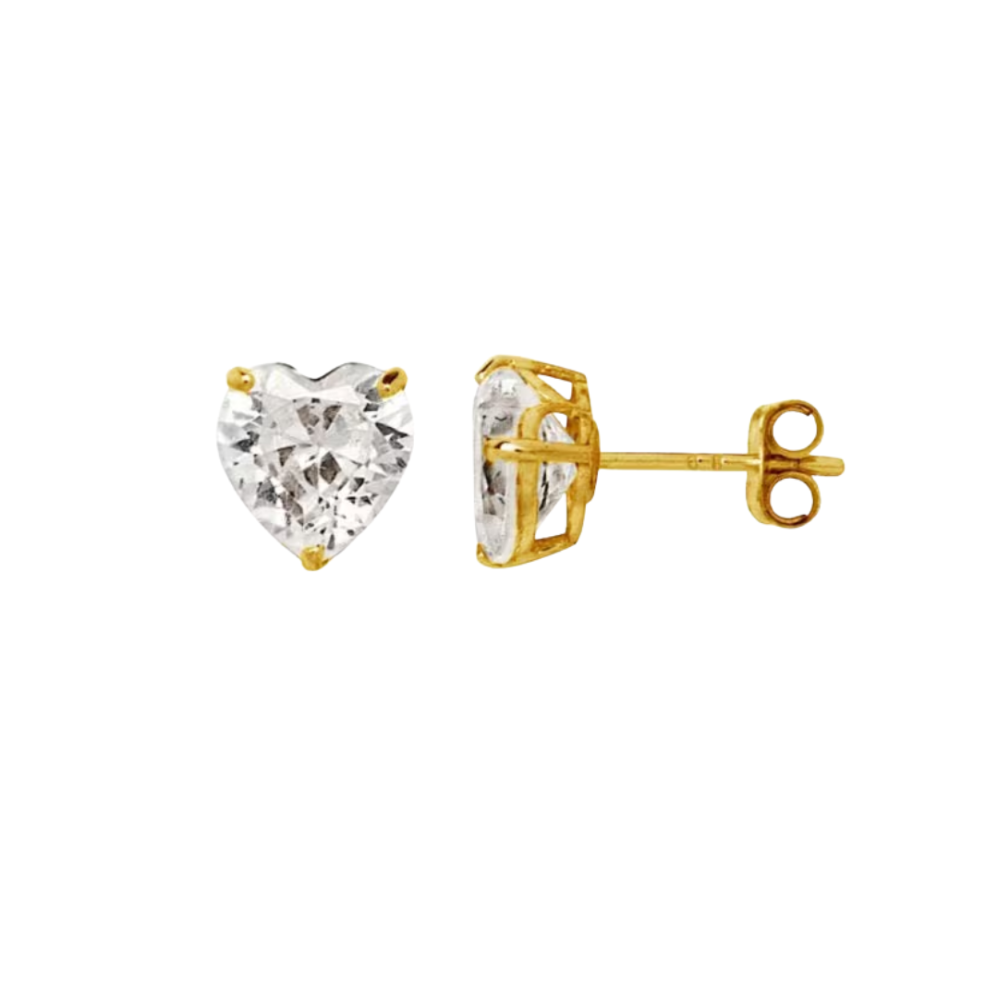 14K Solid Gold Classy Heart Cut Pushbacks Studs | Gold Heart Solitaire Earrings