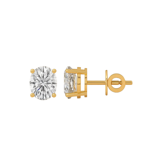 14K Gold Lab-Grown Oval Diamond Stud Earrings E-F VVS (1CTW – 6 CTW) •  Oval Solitaire 4-Prong Studs • Pushbacks