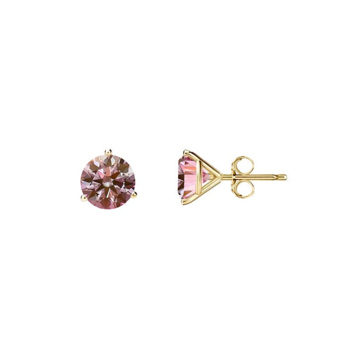 14K Solid Gold Martini Pushback 3 Prong Pink Moissanite Pushbacks Studs