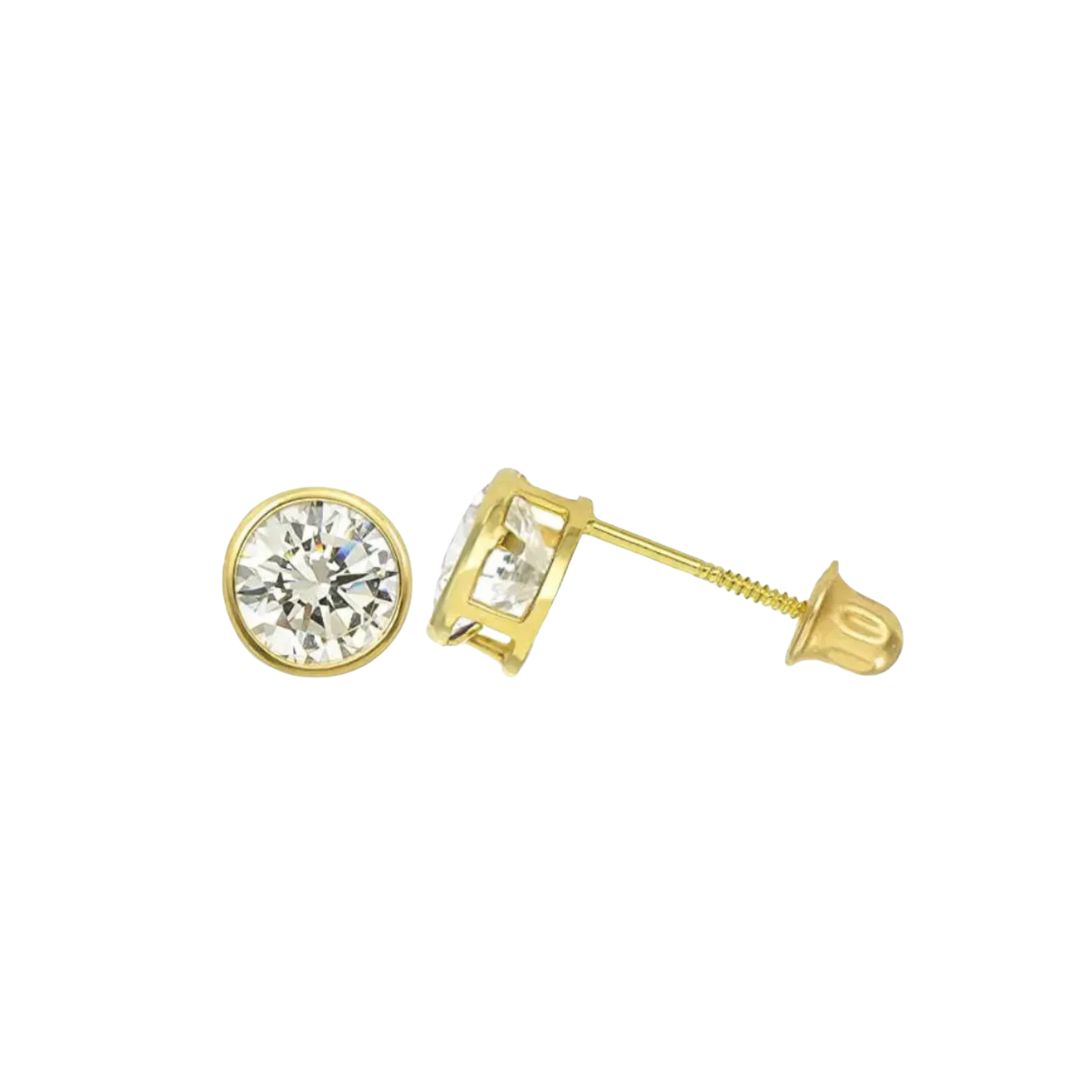 14K Solid Gold Bezel Round Moissanite Studs