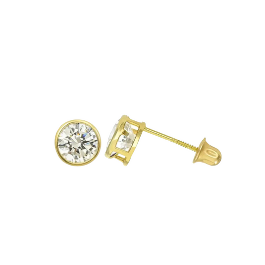 14K Solid Gold Bezel Round Moissanite Studs
