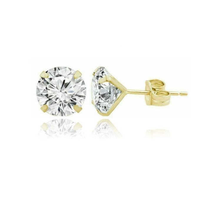 14K Pure Solid Gold Light Prong Martini Set Earrings| Round Solitaire Cut Studs | Gold Pushback Studs
