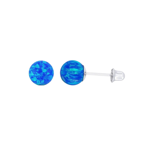 14K White Gold Lab Created Synthetic Opal Fiery Screwback Studs