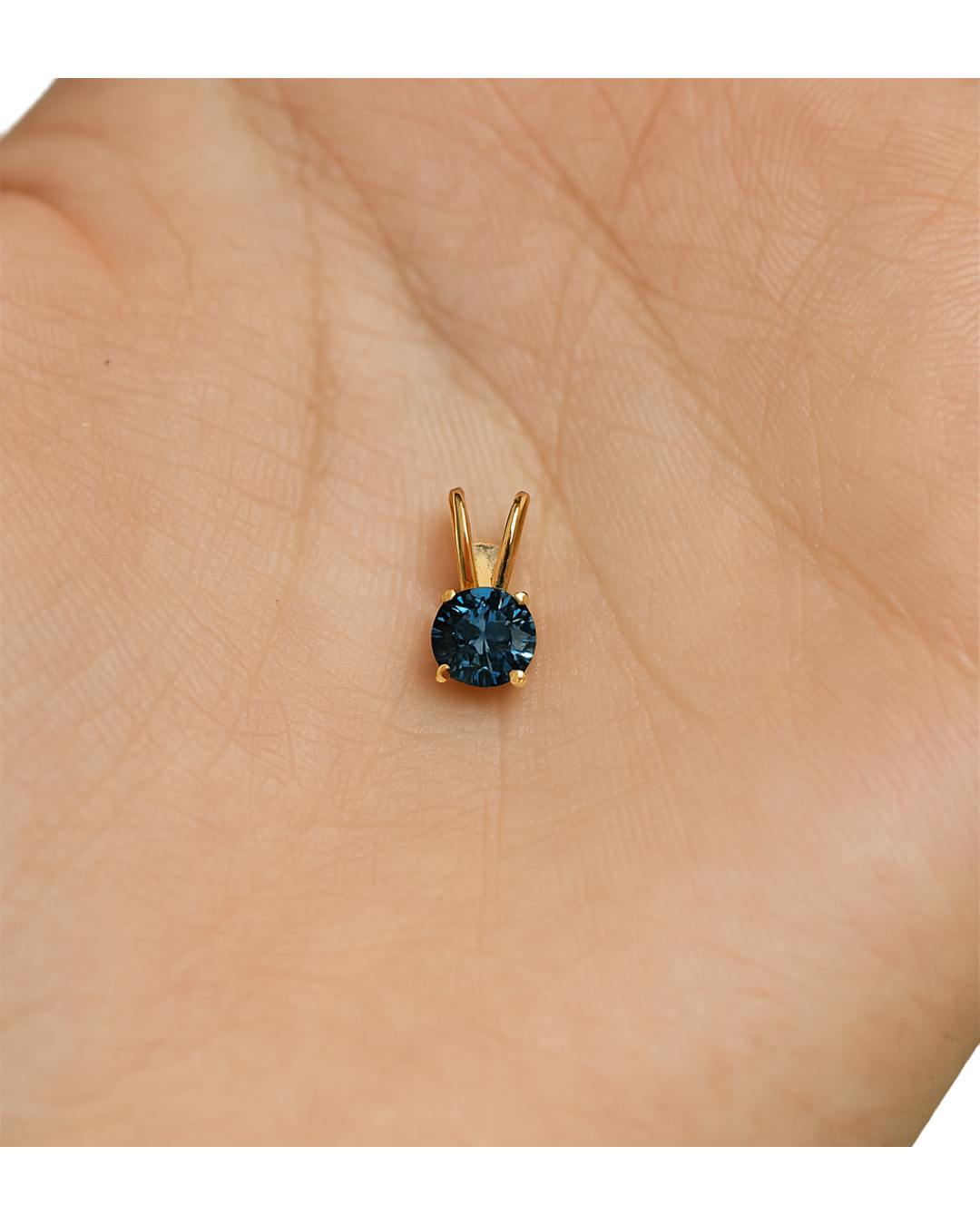 14K Gold GRA Certified Round Blue Moissanite Pendant • Blue Round Pendant